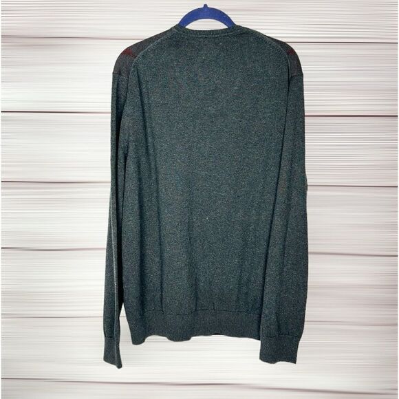 NWT J. Ferrar V-neck Sweater Gray Burgundy Argyle Pullover Cotton Cashmere L - Picture 8 of 12